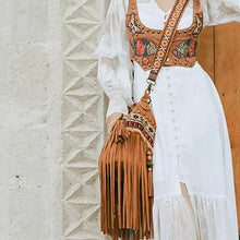 Load image into Gallery viewer, Bohemian Brown Beaded Embroidered Tassel Bucket Bag