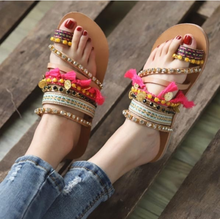 Load image into Gallery viewer, Vintage Boho Beach Tassels Flat Sandals Shoes