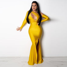 Load image into Gallery viewer, Sexy Long Sleeve Split Bodycon Evening Maxi Dress