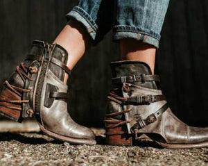 Vintage Ankle Fashion Zipper Low Heel Boots