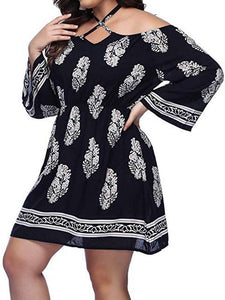 Print Off Shoulder Long Sleeve Mini Dress