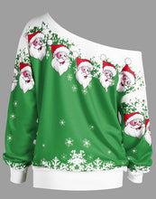 Load image into Gallery viewer, Santa Claus Print Oblique Shoulder Long Sleeve Tops