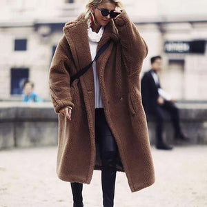 Fuzzy Loose Solid Color Long Coat