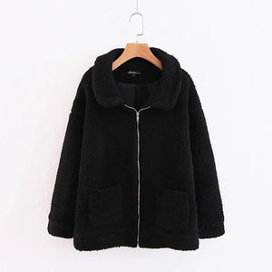 Solid Color Fluffy Faux Fur Coat with Pockets