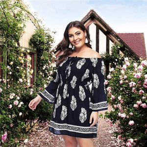 Print Off Shoulder Long Sleeve Mini Dress