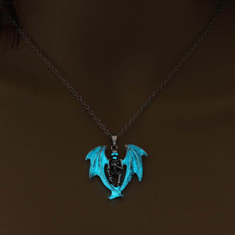 Halloween Skull Wings Glow in the Dark Pendant Necklace