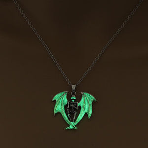 Halloween Skull Wings Glow in the Dark Pendant Necklace