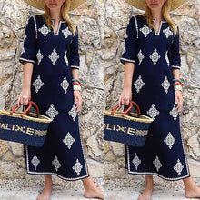Load image into Gallery viewer, Casual Floral V-neck Mid-Sleeve Loose Split Women Long Dress