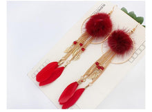 Load image into Gallery viewer, Bohemian Exaggerated Feather Shape Fringe Pierced Earrings