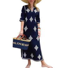 Load image into Gallery viewer, Casual Floral V-neck Mid-Sleeve Loose Split Women Long Dress