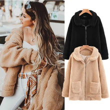Load image into Gallery viewer, Solid Color Fluffy Faux Fur Coat with Pockets