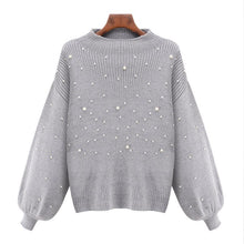 Load image into Gallery viewer, Casual Autumn Turtleneck Beading Knitted Pearl Pullover