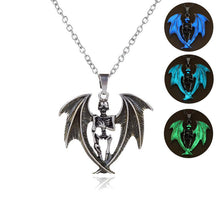 Load image into Gallery viewer, Halloween Skull Wings Glow in the Dark Pendant Necklace