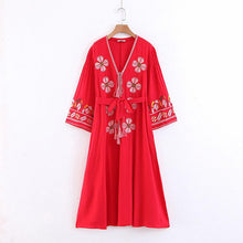 Load image into Gallery viewer, Boho Tassels Floral Embroidery V-neck Loose Long Dress