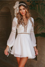 Load image into Gallery viewer, Sexy V-neck backless lace stitching long sleeve dress