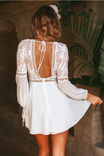 Load image into Gallery viewer, Sexy V-neck backless lace stitching long sleeve dress