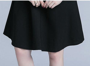 Autumn Black V-Neck Slim A-Line Skirt Midi Dress