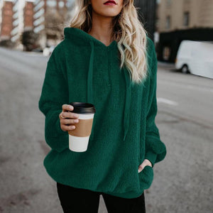 Winter Fleece Long-sleeved Solid Color Hoodie Tops