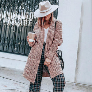 Solid Color Long Sleeve Open Front Chunky Cardigan Sweater
