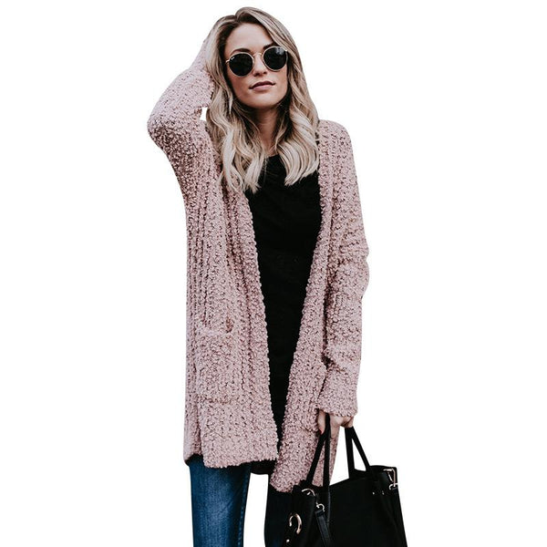Solid Color Long Sleeve Open Front Chunky Cardigan Sweater