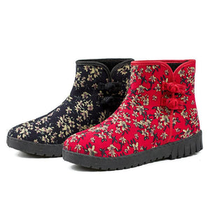 Winter new plus velvet warm women's cotton shoes high waist non-slip wear-resistant waterproof national wind snow boots