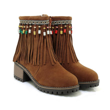 Load image into Gallery viewer, Boho Brushed Tassels Solid Color Autumn Short Boots