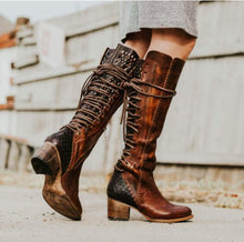 Load image into Gallery viewer, Boho Winter Low Heel Bandage Long Boots