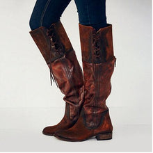 Load image into Gallery viewer, Vintage Chunky Heels Luce-up Knee High Boots