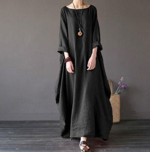 Loose T-neck Middle Sleeve Long Dress for European and American Ladies