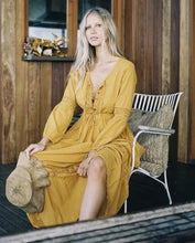 Load image into Gallery viewer, Yellow V Neck Long Sleeve Bohemia Maxi Dress