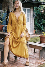 Load image into Gallery viewer, Yellow V Neck Long Sleeve Bohemia Maxi Dress