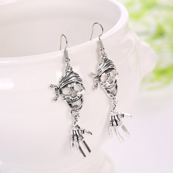 Halloween accessories retro environmental protection zinc alloy SKULL HEAD SILVER PLATED EARRINGS