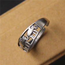 Load image into Gallery viewer, Van Gogh original Thai silver retro S925 sterling silver opening three small elephant ring female auspicious transport old ring