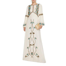 Load image into Gallery viewer, Boho Dress Floral Embroidery White V-Neck Lantern Sleeve Maxi Dress