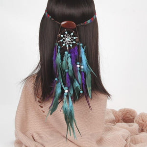 Feather hair band elastic dream catcher national style headwear
