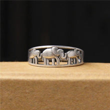 Load image into Gallery viewer, Van Gogh original Thai silver retro S925 sterling silver opening three small elephant ring female auspicious transport old ring