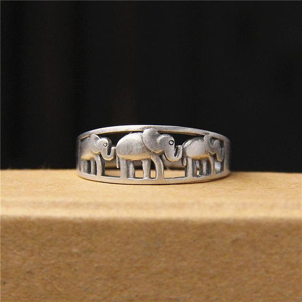 Van Gogh original Thai silver retro S925 sterling silver opening three small elephant ring female auspicious transport old ring