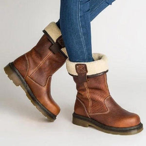 Casual Block Heel Round Toe Brown Boots