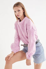 Load image into Gallery viewer, Casual Long Sleeve Solid Color Hollow Out Knit Short Pullover Sweater