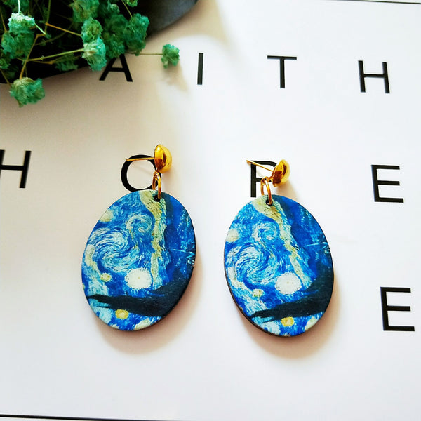 Exaggerated African Head Pattern Geometric Round Wooden Earring Jewelry