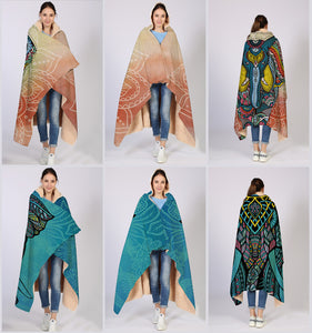 Elephant Series Ins Winter Hoodie Cape Blanket Cloak Plus Thick Double-layered Plush Digital Print Lazy Blanket