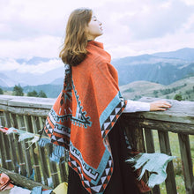 Load image into Gallery viewer, Oversized Autumn Ethnic Style Geometry Pattern Tassel Fringe Poncho Cape