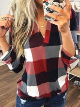 Load image into Gallery viewer, Women Plaid Blouse Plus Size Shirt Long Sleeve Tunic Tops