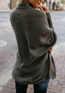 Irregular Solid Color Turndown Collar Long Sleeve Cardigan Sweater