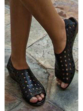 Load image into Gallery viewer, Hollow Out Plain Flat Peep Toe Casual Flat Sandals