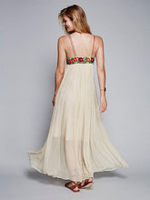 Load image into Gallery viewer, Bohemia Flower Inwrought Stripes V Neck Lace-Up Beach Long Dress