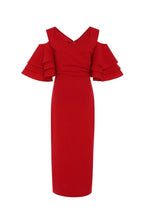 Load image into Gallery viewer, V Neck Solid Color Ruffle Bodycon Dress