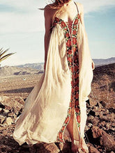 Load image into Gallery viewer, Bohemia Flower Inwrought Stripes V Neck Lace-Up Beach Long Dress