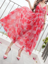 Load image into Gallery viewer, Sexy Chiffon Spaghetti Strap Floral Print Beach Maxi Long Dress