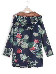 Retro Long Sleeve Leaves Floral Print Hoodie Outwear
